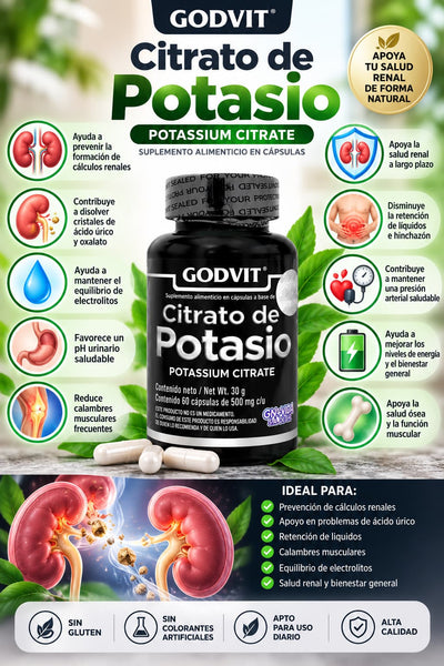 Citrato de Potasio GODVIT – 60 cápsulas