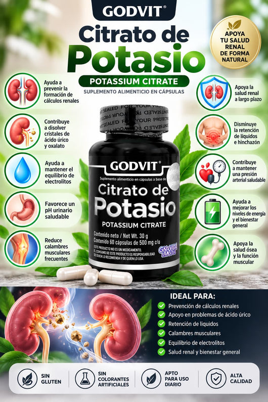 Citrato de Potasio GODVIT – 60 cápsulas